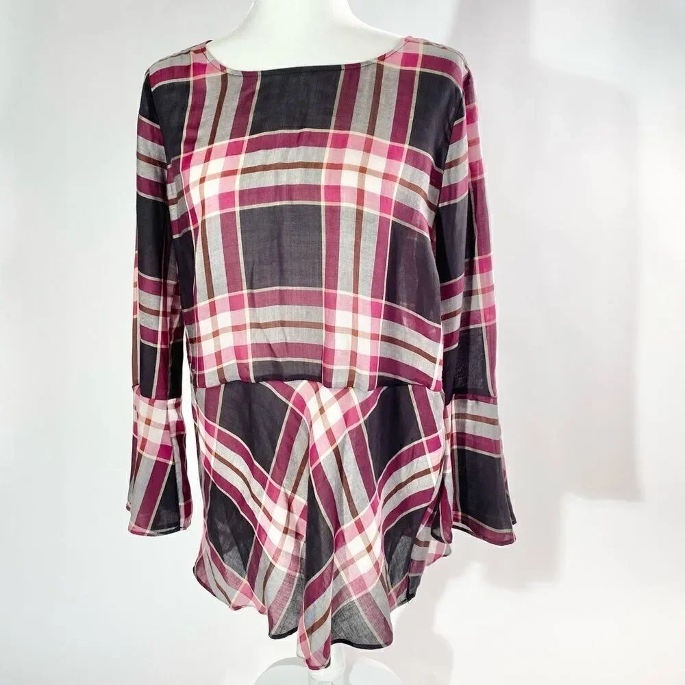 Ann Taylor LOFT plaid drop waist fall winter blouse